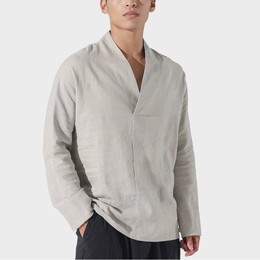 KIDÖRIMAN Kidoriman Men’s Shinu Drop V Linen Blend Shirt Cream XL